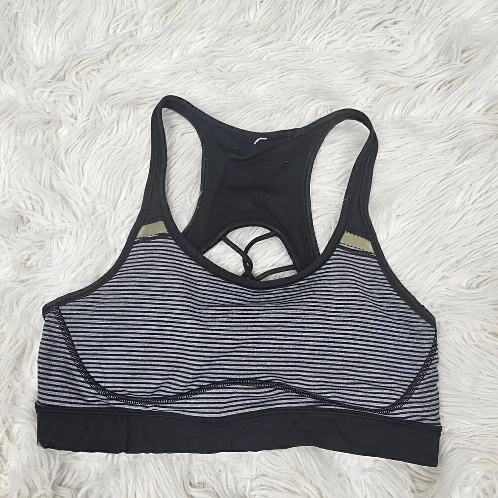 Lululemon Sweaty Or Not Bra II Mini Pop Stripe Heathered Slate Black /blk Size 8